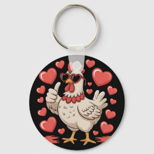 Funny Chicken Thumbs Up Love Hearts Cute Cartoon  Key Ring