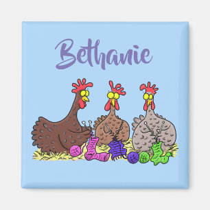 Funny chicken trio knitting cartoon magnet