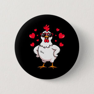 Funny Chicken Valentine Heart Sungles Humour For C 6 Cm Round Badge