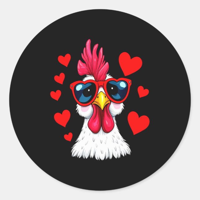 Funny Chicken Valentines Day Heart Chicken Couple  Classic Round Sticker (Front)