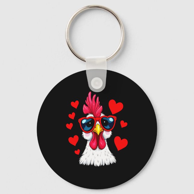 Funny Chicken Valentines Day Heart Chicken Couple  Key Ring (Front)