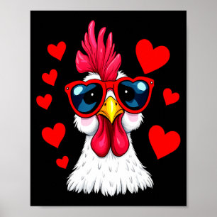 Funny Chicken Valentines Day Heart Chicken Couple Poster