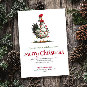 Funny Chicken Watercolor Christmas Greeting Card