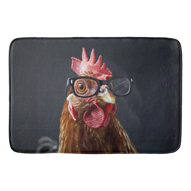 Funny Chicken Wearing Glasses Bath Mat (Front)