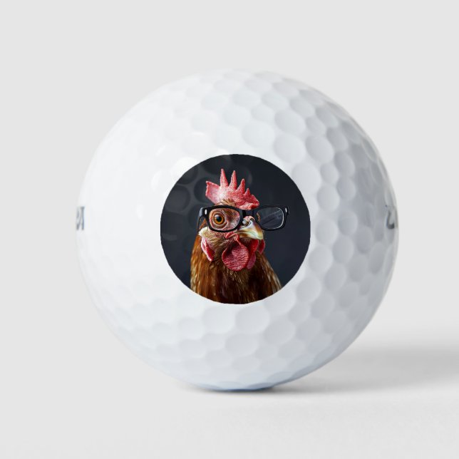 Funny Chicken Wearing Glasses Golf Balls (Front)
