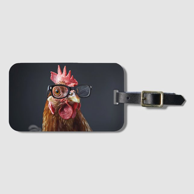 Funny Chicken Wearing Glasses Luggage Tag (Front Horizontal)