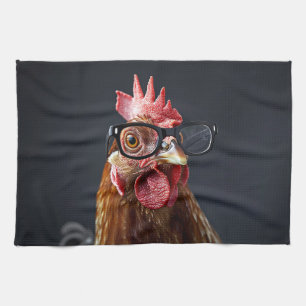 Funny Chicken Wearing Glasses Tea Towel