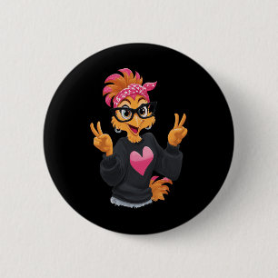 Funny Chicken With Gles Peace Sign Crazy Chicken L 6 Cm Round Badge