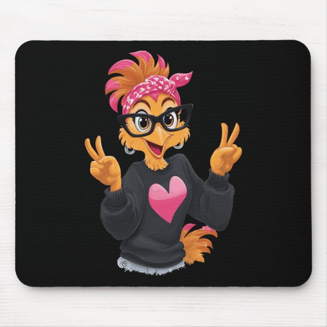 Funny Chicken With Gles Peace Sign Crazy Chicken L Mouse Pad (Front)