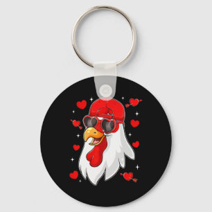 Funny Chicken With Hearts Happy Valentines Boys Me Key Ring