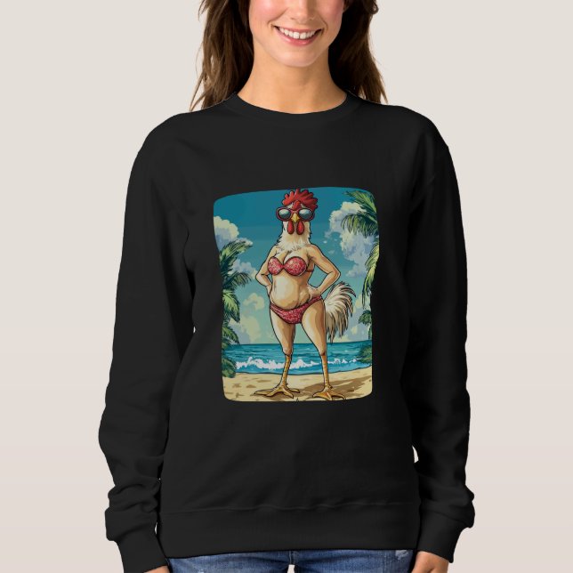 Funny Chicken Woman Costume in Bikini for Beach Lo Sweatshirt (Front)