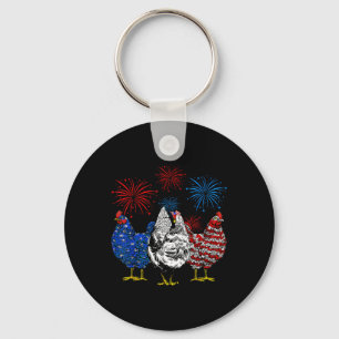 Funny Chickens American Flag Patriotic Farmer 4th Key Ring