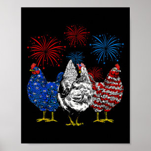 Funny Chickens American Flag Patriotic Farmer 4th Poster