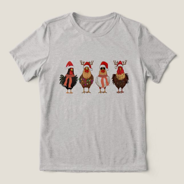 Funny Chickens Christmas Lights Tri-Blend Shirt (Design Front)