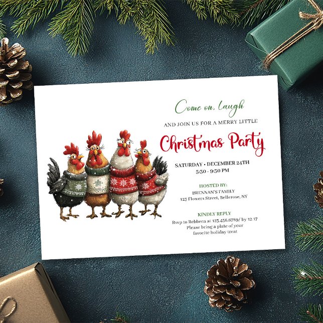 Funny Chickens Holiday Party Editable Invitation (Funny Chickens Holiday Party Editable Invitation)