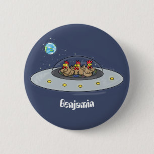 Funny chickens in space cartoon illustration 6 cm round badge