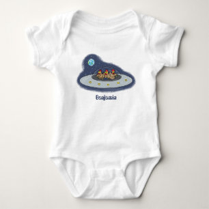 Funny chickens in space cartoon illustration baby bodysuit