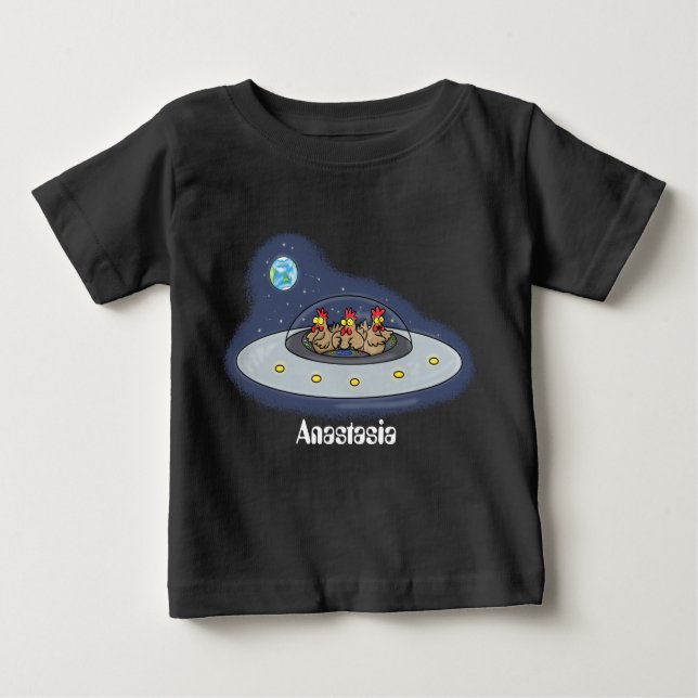 Funny chickens in space cartoon illustration baby T-Shirt (Front)