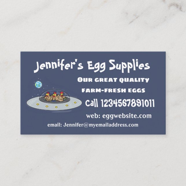 Funny chickens in space cartoon illustration business card (Front)