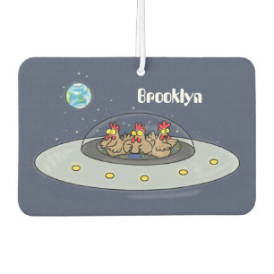 Funny chickens in space cartoon illustration car air freshener