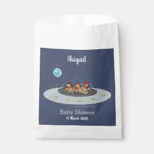 Funny chickens in space cartoon illustration favour bags