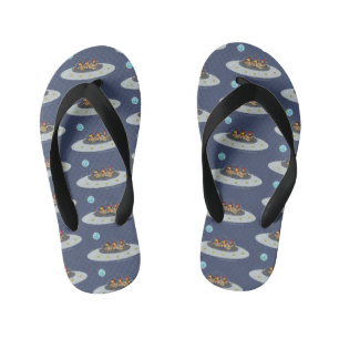 Funny chickens in space cartoon illustration kid's jandals