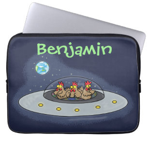 Funny chickens in space cartoon illustration laptop sleeve