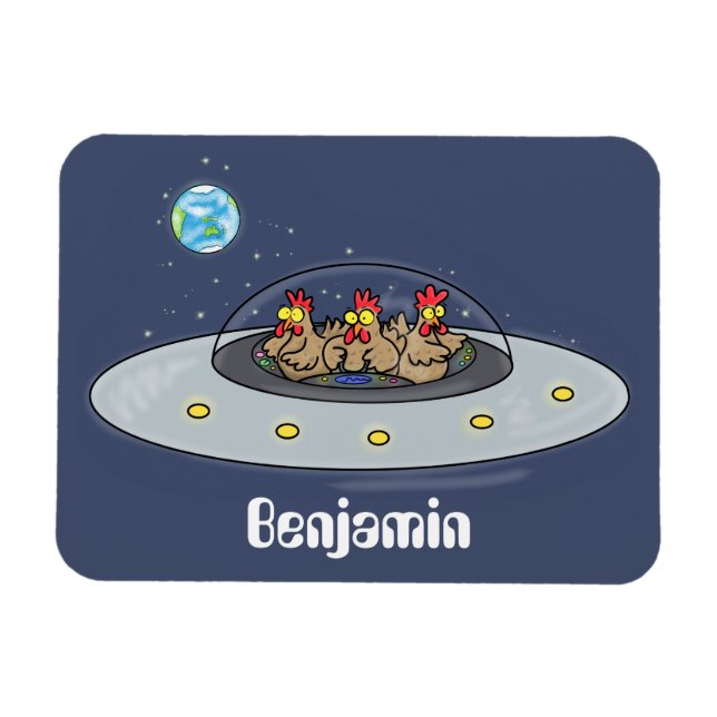 Funny chickens in space cartoon illustration magnet (Horizontal)