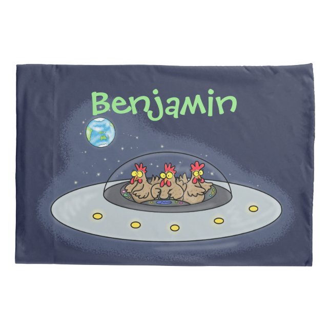 Funny chickens in space cartoon illustration pillowcase (Back)
