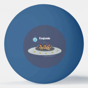 Funny chickens in space cartoon illustration ping pong ball