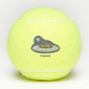 Funny chickens in space cartoon illustration tennis balls