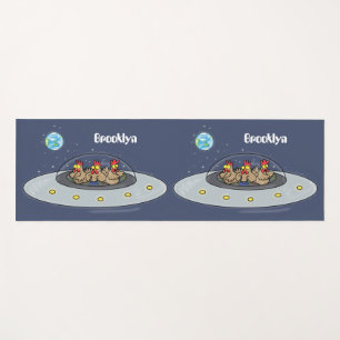 Funny chickens in space cartoon illustration yoga mat