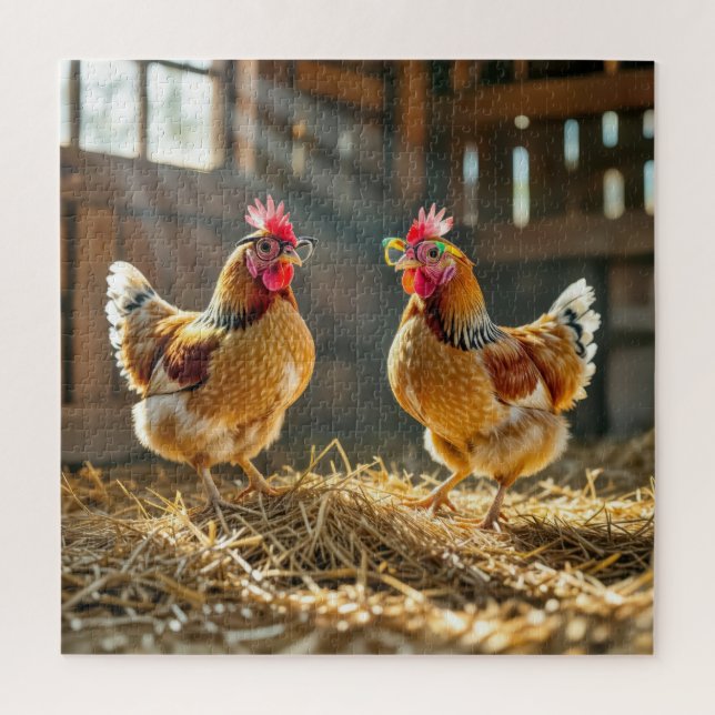 Funny Chickens In Sunny Barn Jigsaw Puzzle (Vertical)