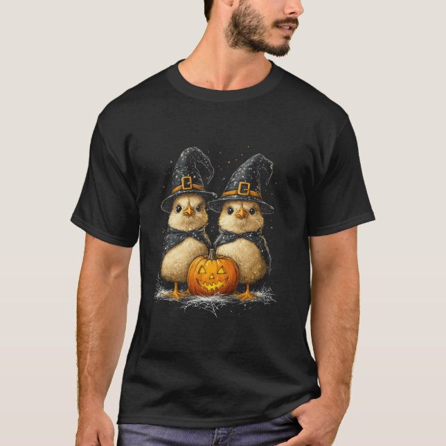 Funny Chickens Roosters Witches Halloween Costume  T-Shirt (Front)