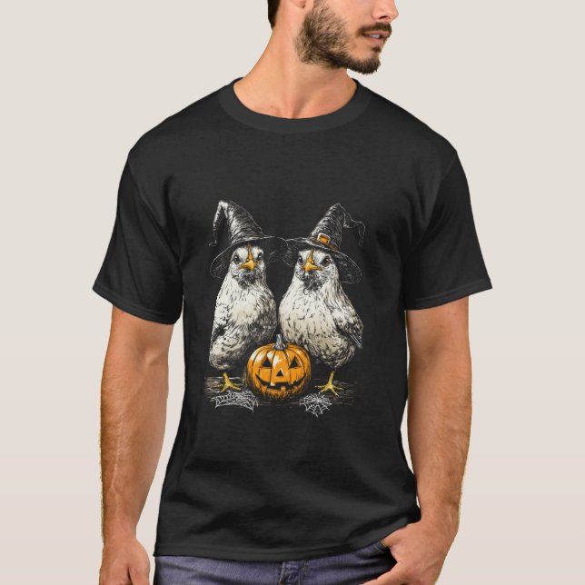 Funny Chickens Roosters Witches Halloween Costume  T-Shirt (Front)