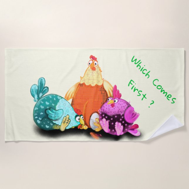 Funny Chickens Waiting Egg To Hatch Beach Towel (Front)
