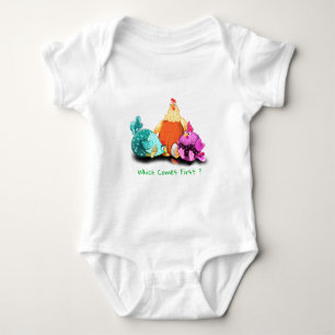 Funny Chickens Waiting Egg To Hatch - Custom Text  Baby Bodysuit