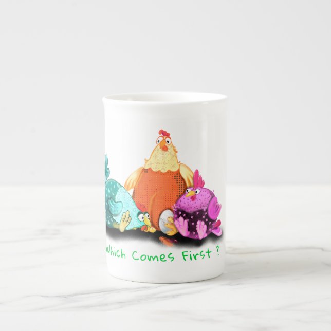 Funny Chickens Waiting Egg To Hatch - Custom Text  Bone China Mug (Front)