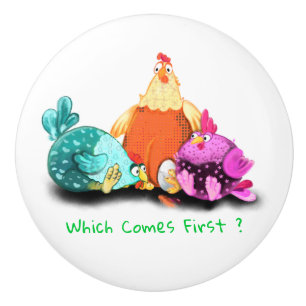 Funny Chickens Waiting Egg To Hatch - Custom Text  Ceramic Knob
