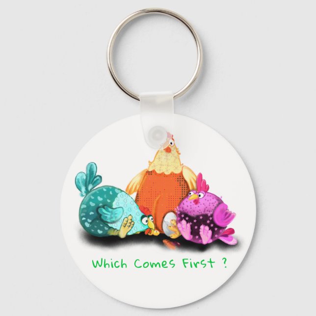 Funny Chickens Waiting Egg To Hatch - Custom Text  Key Ring (Front)