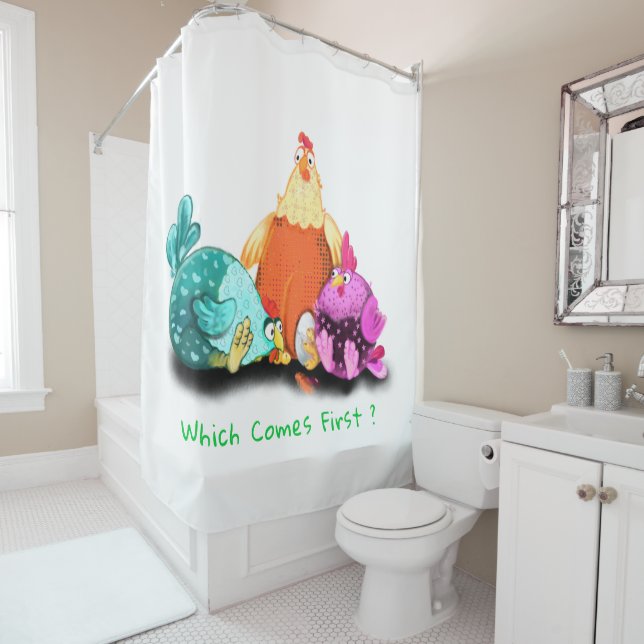 Funny Chickens Waiting Egg To Hatch - Custom Text  Shower Curtain (In Situ)
