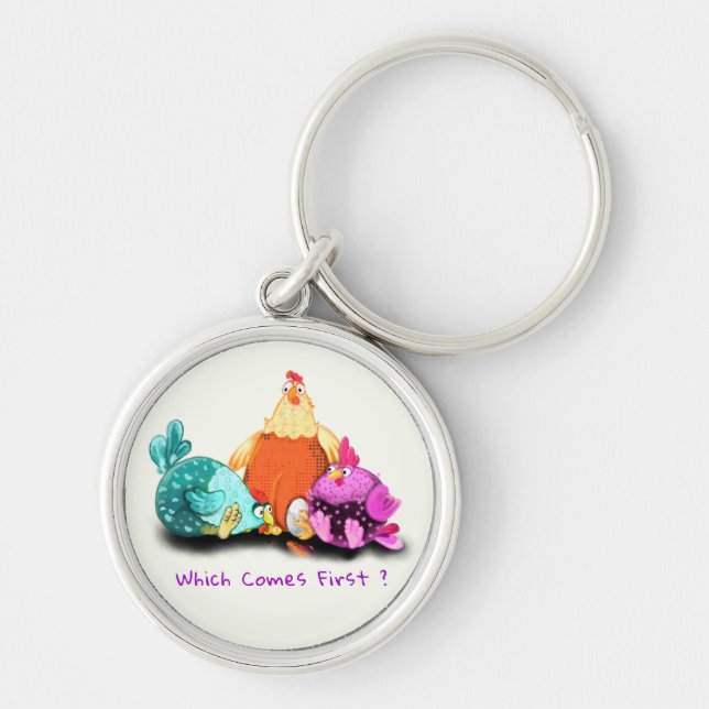 Funny Chickens Waiting Egg To Hatch - Fun Keychain (Front)