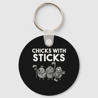 Funny Chicks With Sticks Hockey Girls Women Gift T Key Ring