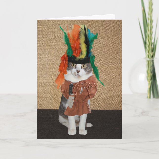 Funny Chief Cat Thanksgiving Holiday Card (Front)