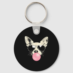 Funny Chihuahua Bubblegum Sunglasses Dog Key Ring