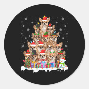 Funny Chihuahua Christmas Lights Tree Dog Lover Xm Classic Round Sticker