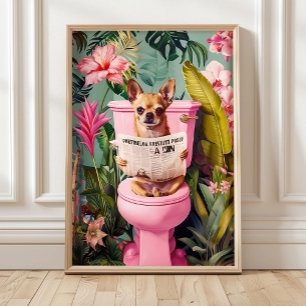 Funny Chihuahua Dog Bathroom Print, Dog in Toilet  Poster