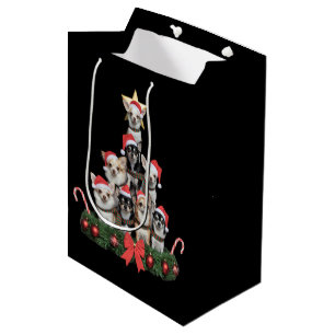Funny Chihuahua Dog Christmas Tree Xmas Medium Gift Bag