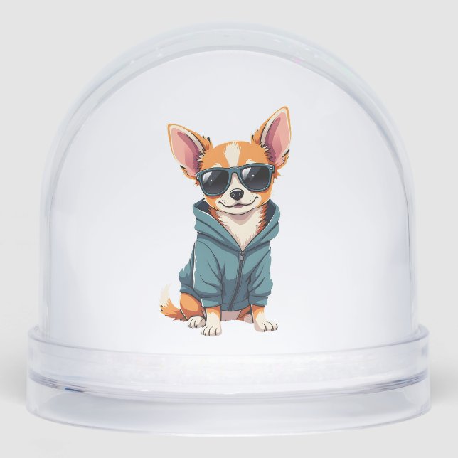 Funny Chihuahua Dog Easily Distracted By Large Dog Snowglobe (Front)