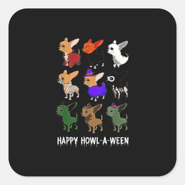Funny Chihuahua Dog Halloween Happy Halloween Square Sticker (Front)